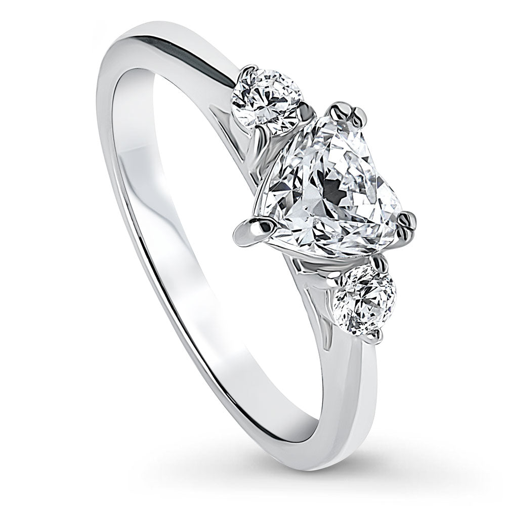 3-Stone Heart CZ Ring in Sterling Silver