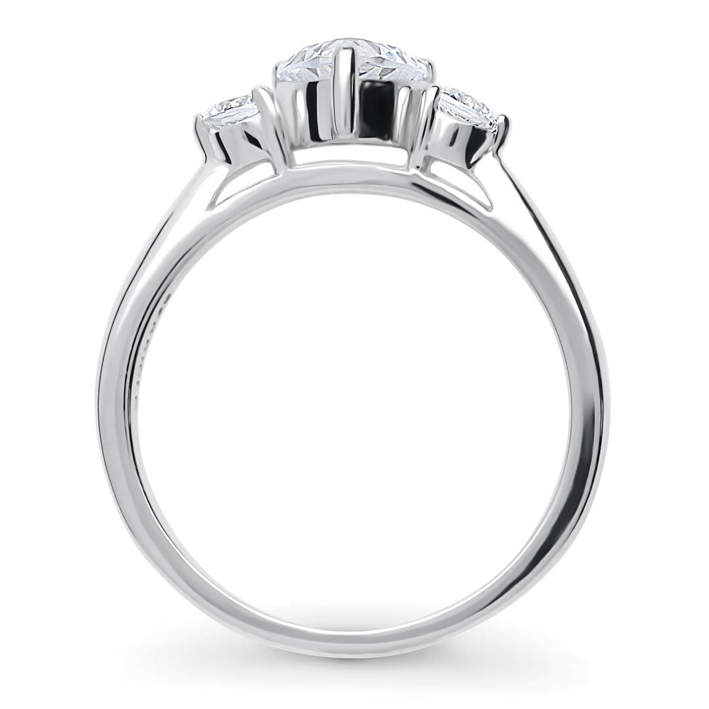 3-Stone Heart 0.7ct Heart CZ Ring in Sterling Silver