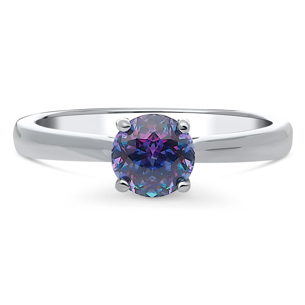 Solitaire Purple Aqua Round CZ Ring in Sterling Silver 0.8ct