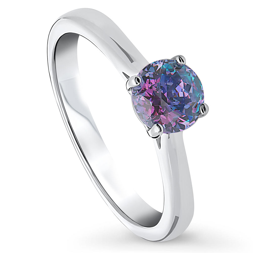 Solitaire Purple Aqua Round CZ Ring in Sterling Silver 0.8ct