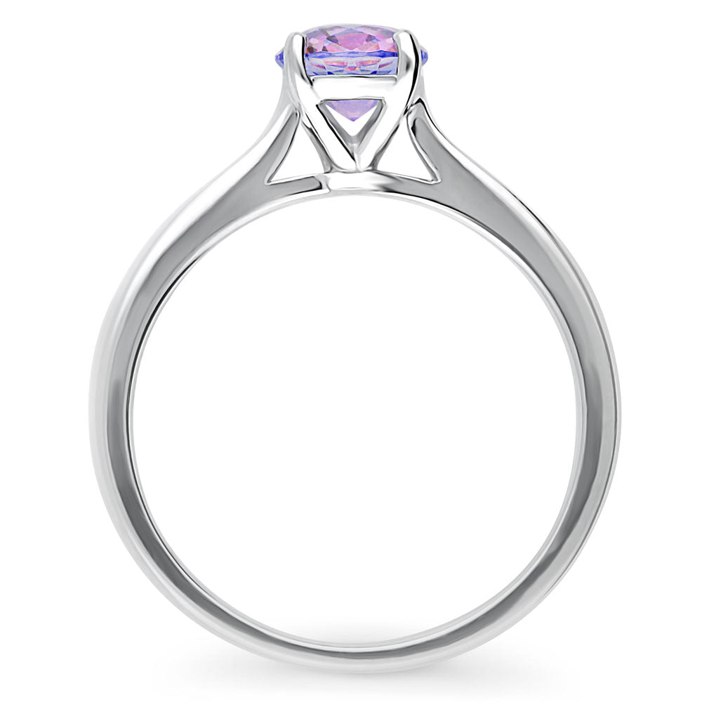 Solitaire Purple Aqua Round CZ Ring in Sterling Silver 0.8ct