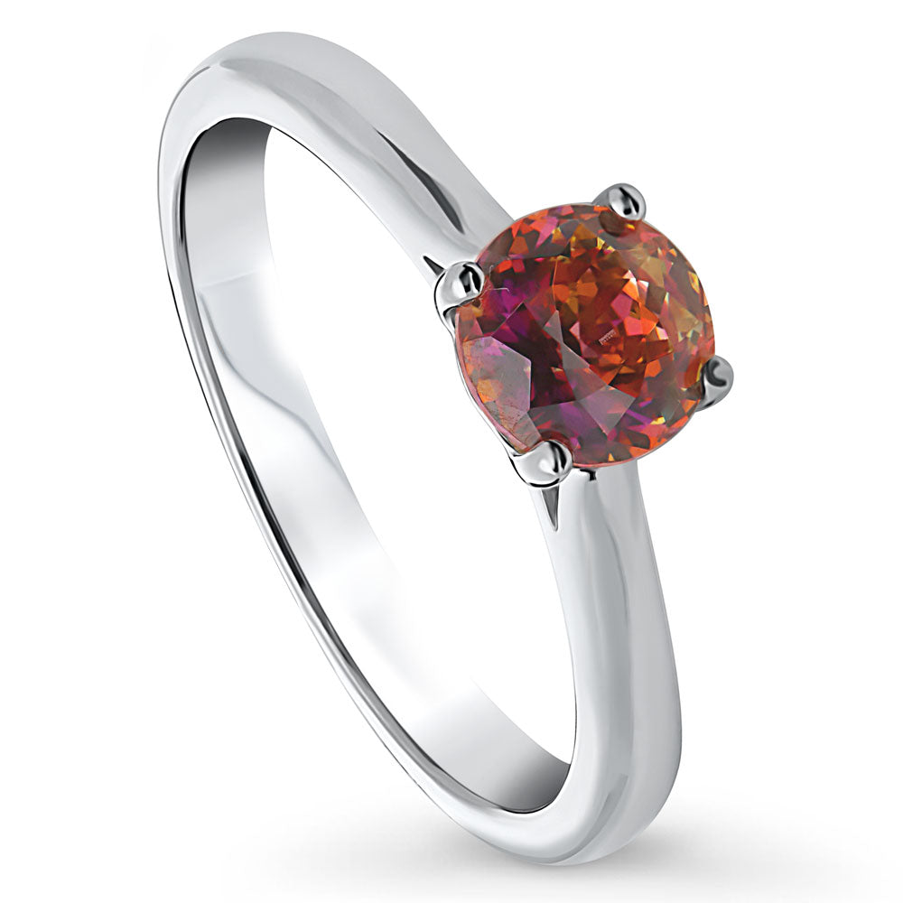 Solitaire Red Orange Round CZ Ring in Sterling Silver 0.8ct