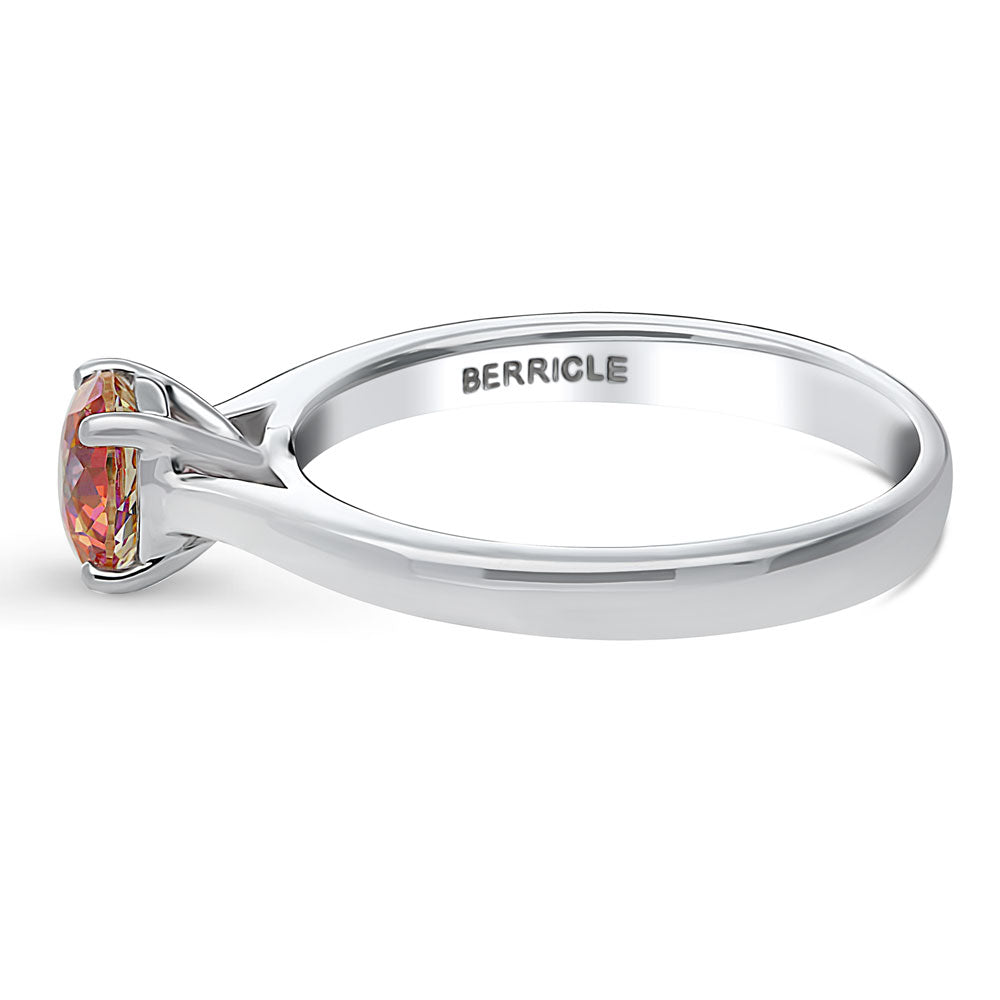 Solitaire Red Orange Round CZ Ring in Sterling Silver 0.8ct