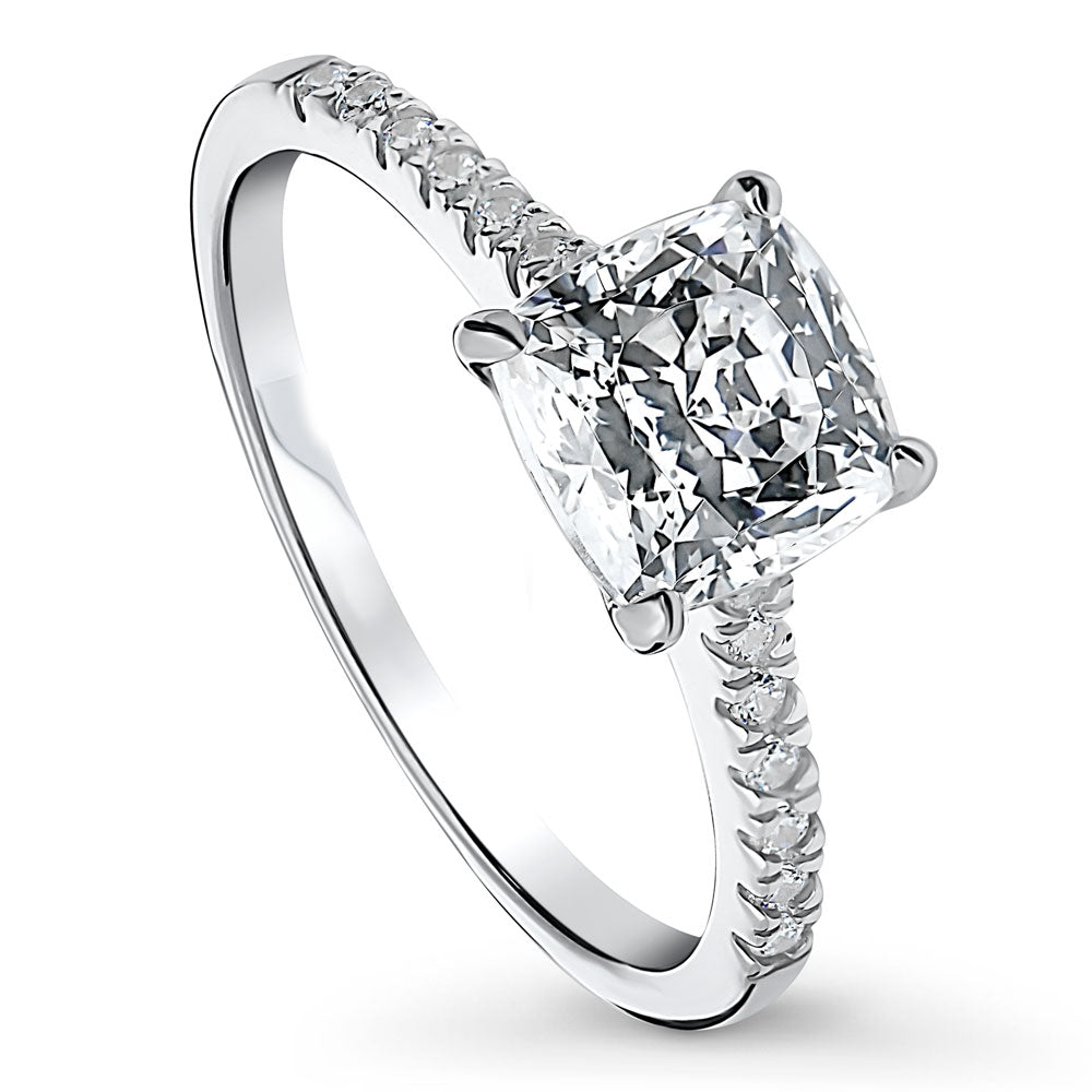 Front view of Solitaire 2ct Cushion CZ Ring in Sterling Silver, 4 of 7