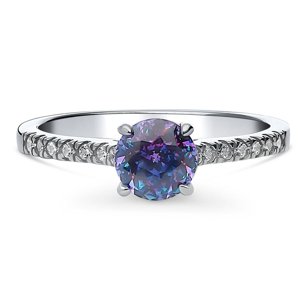 Solitaire Purple Aqua Round CZ Ring in Sterling Silver 0.8ct