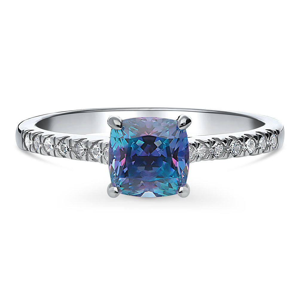 Solitaire Purple Aqua Cushion CZ Ring in Sterling Silver 1.25ct, 1 of 7