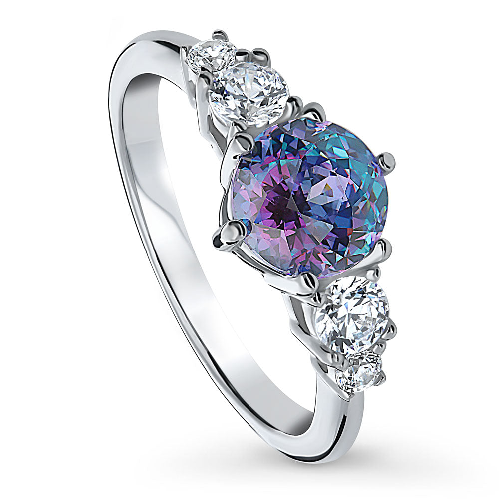 Solitaire Kaleidoscope Purple Aqua CZ Ring in Sterling Silver
