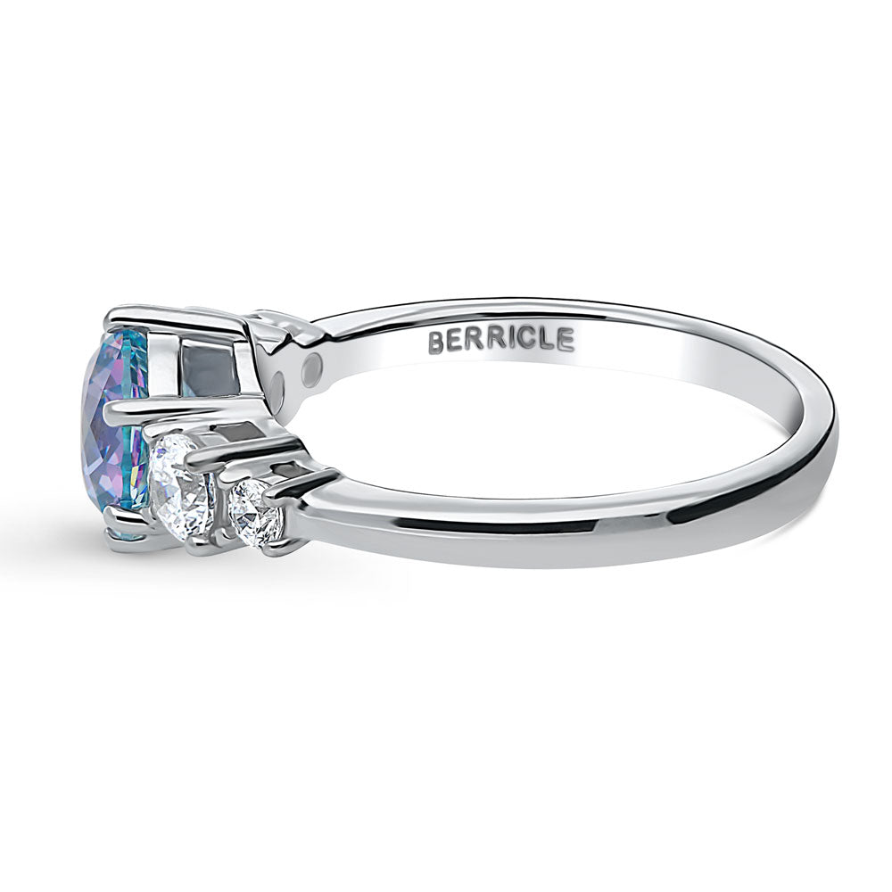 Solitaire Kaleidoscope Purple Aqua CZ Ring in Sterling Silver