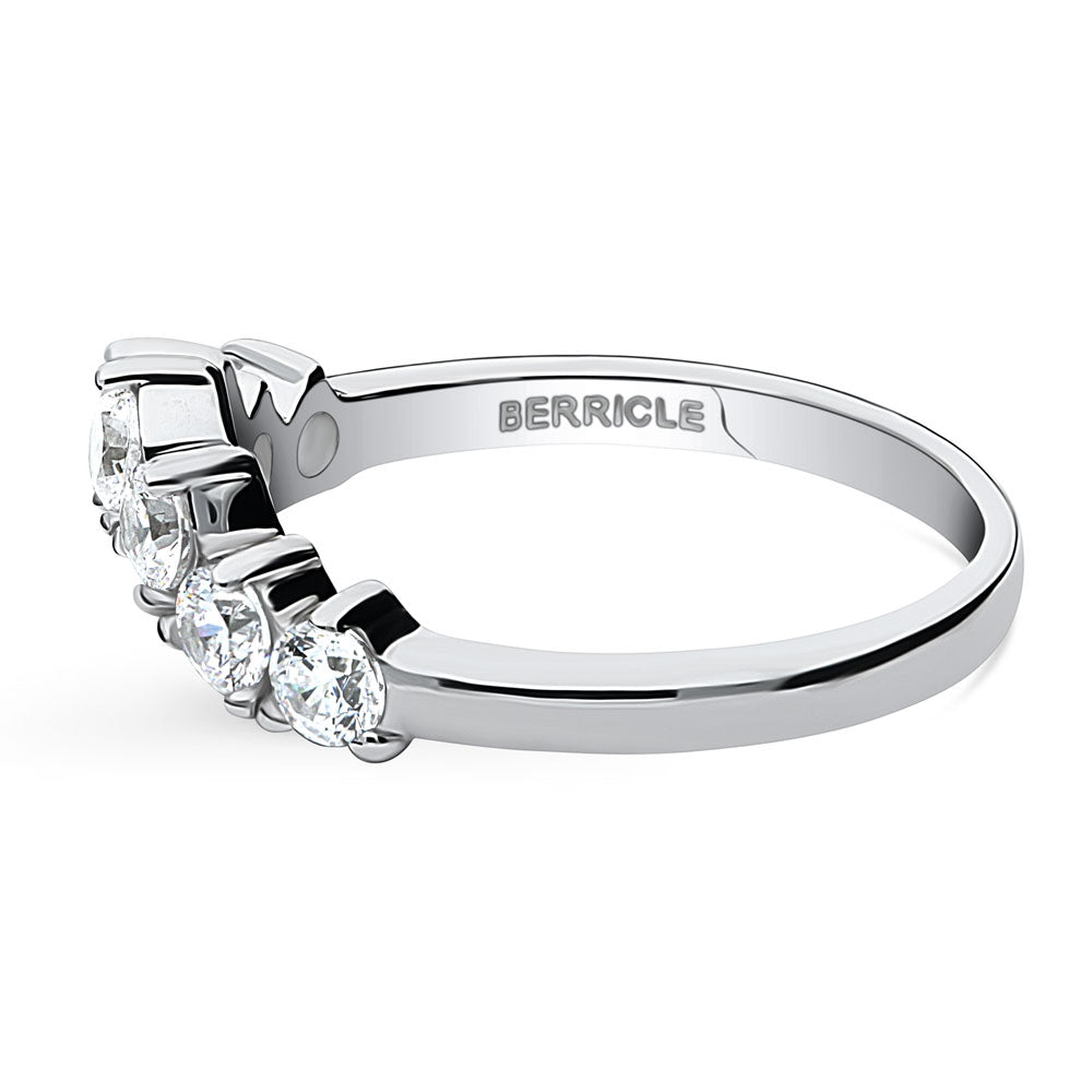 7-Stone Wishbone CZ Curved Half Eternity Ring in Sterling Silver