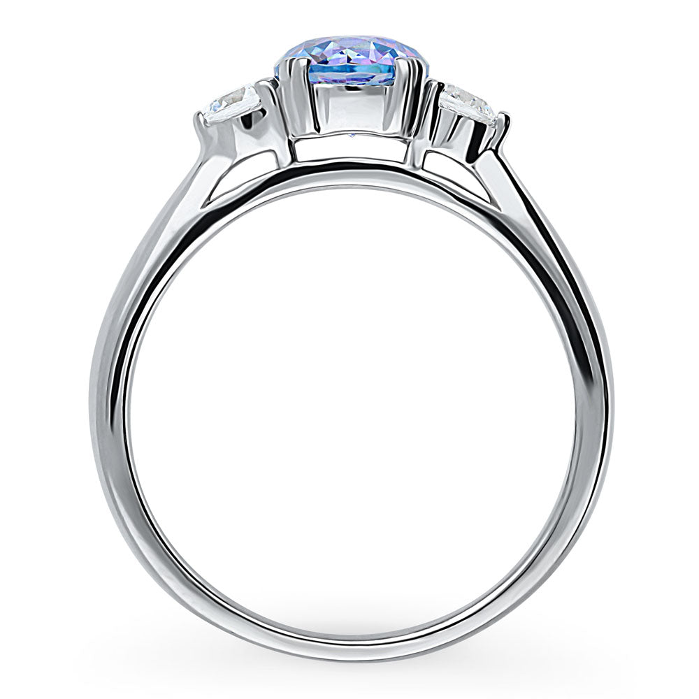 3-Stone Kaleidoscope Purple Aqua Round CZ Ring in Sterling Silver