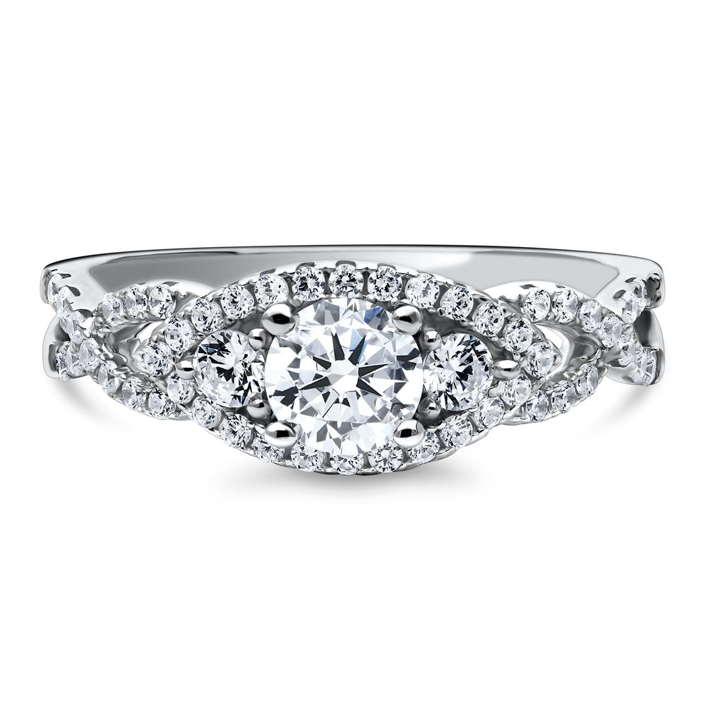 3-Stone Woven Round CZ Ring in Sterling Silver