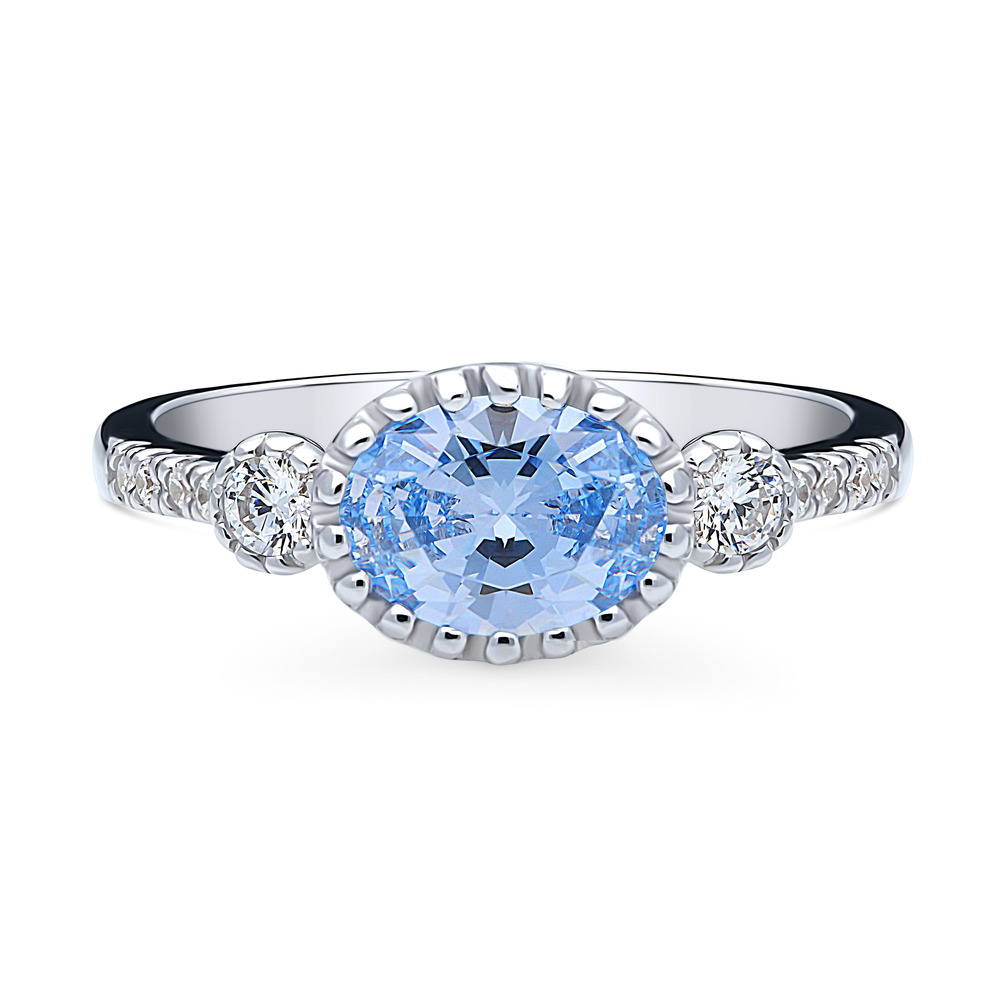 3-Stone Greyish Blue Oval CZ Ring in Sterling Silver