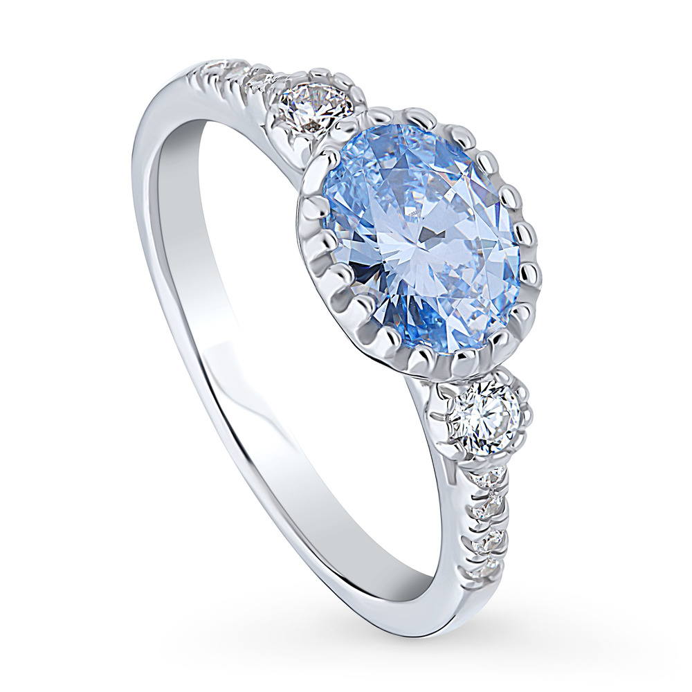 3-Stone Greyish Blue Oval CZ Ring in Sterling Silver