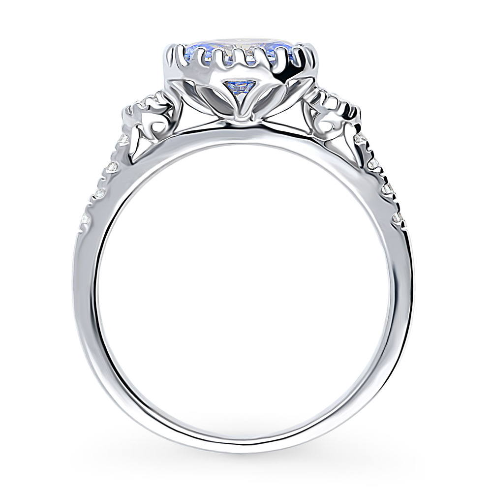 3-Stone Greyish Blue Oval CZ Ring in Sterling Silver