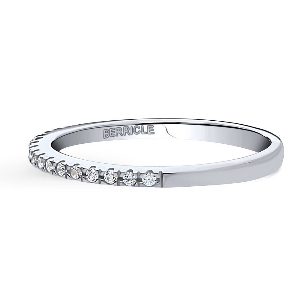 Angle view of CZ Half Eternity Ring in Sterling Silver, 5 of 8