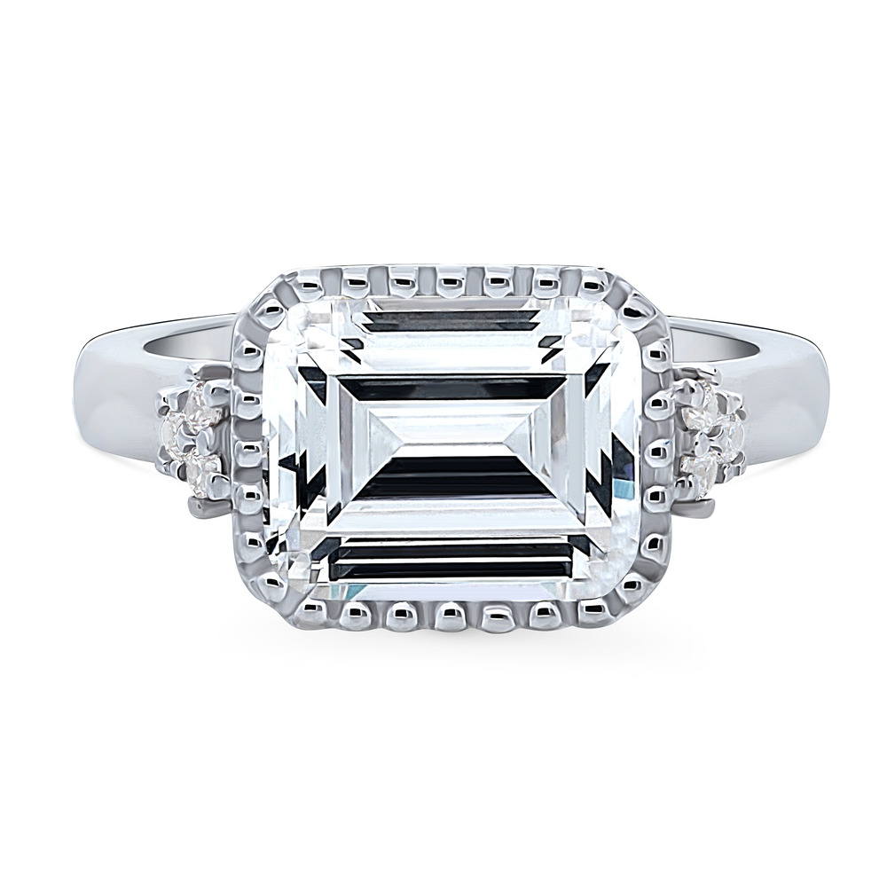 Solitaire Emerald Cut CZ Ring in Sterling Silver 3.8ct, 1 of 8