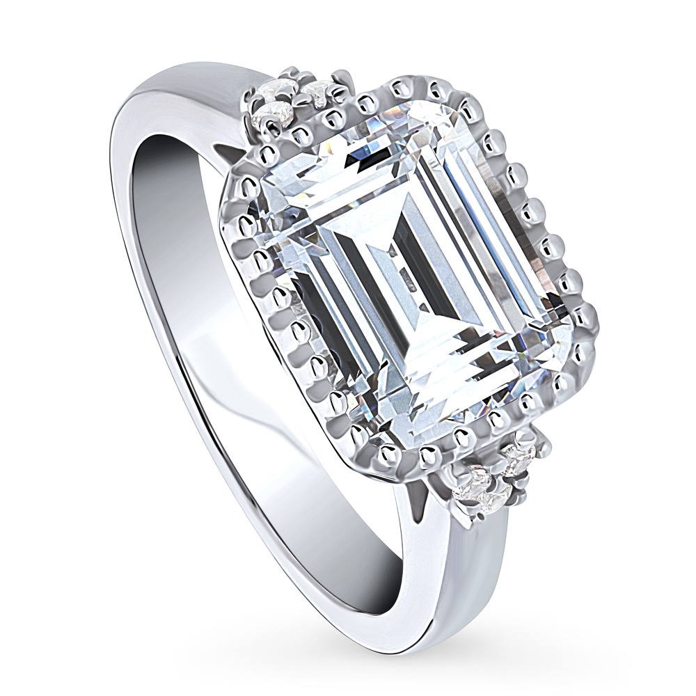 Front view of Solitaire Emerald Cut CZ Ring in Sterling Silver 3.8ct, 4 of 8