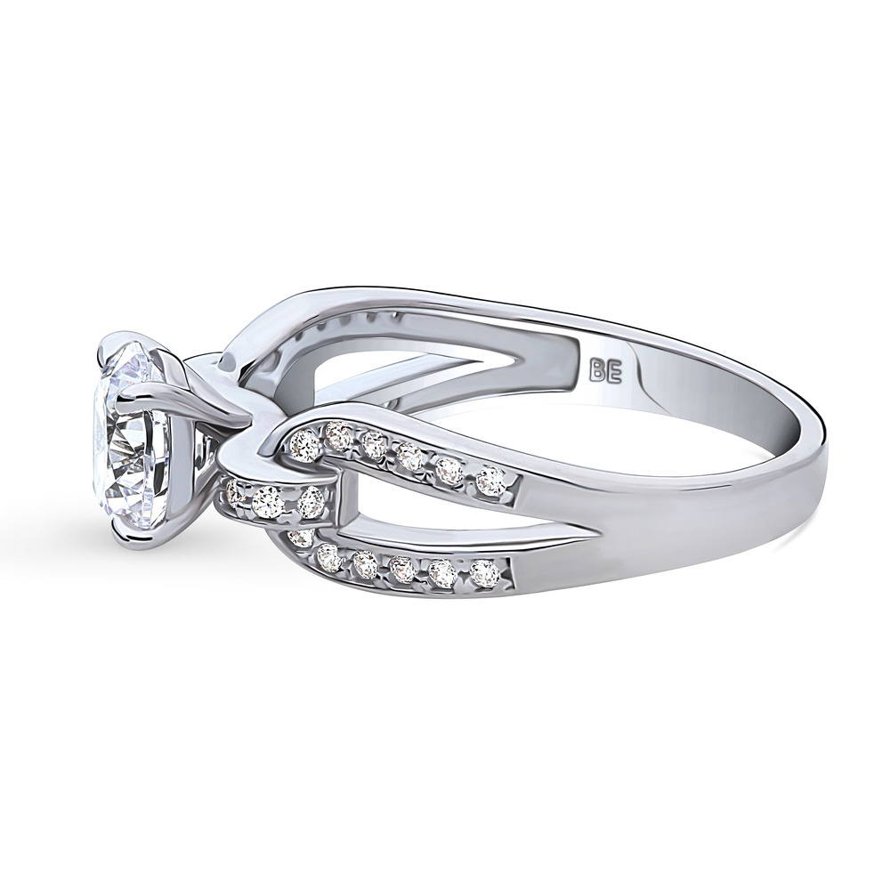 Angle view of Solitaire Interlocking 1.25ct Round CZ Ring in Sterling Silver, 5 of 8