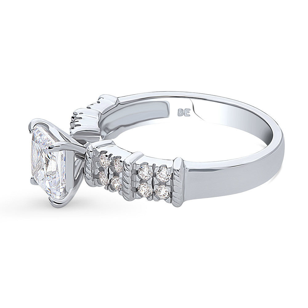 Angle view of Solitaire 1.2ct Princess CZ Ring in Sterling Silver, 5 of 8