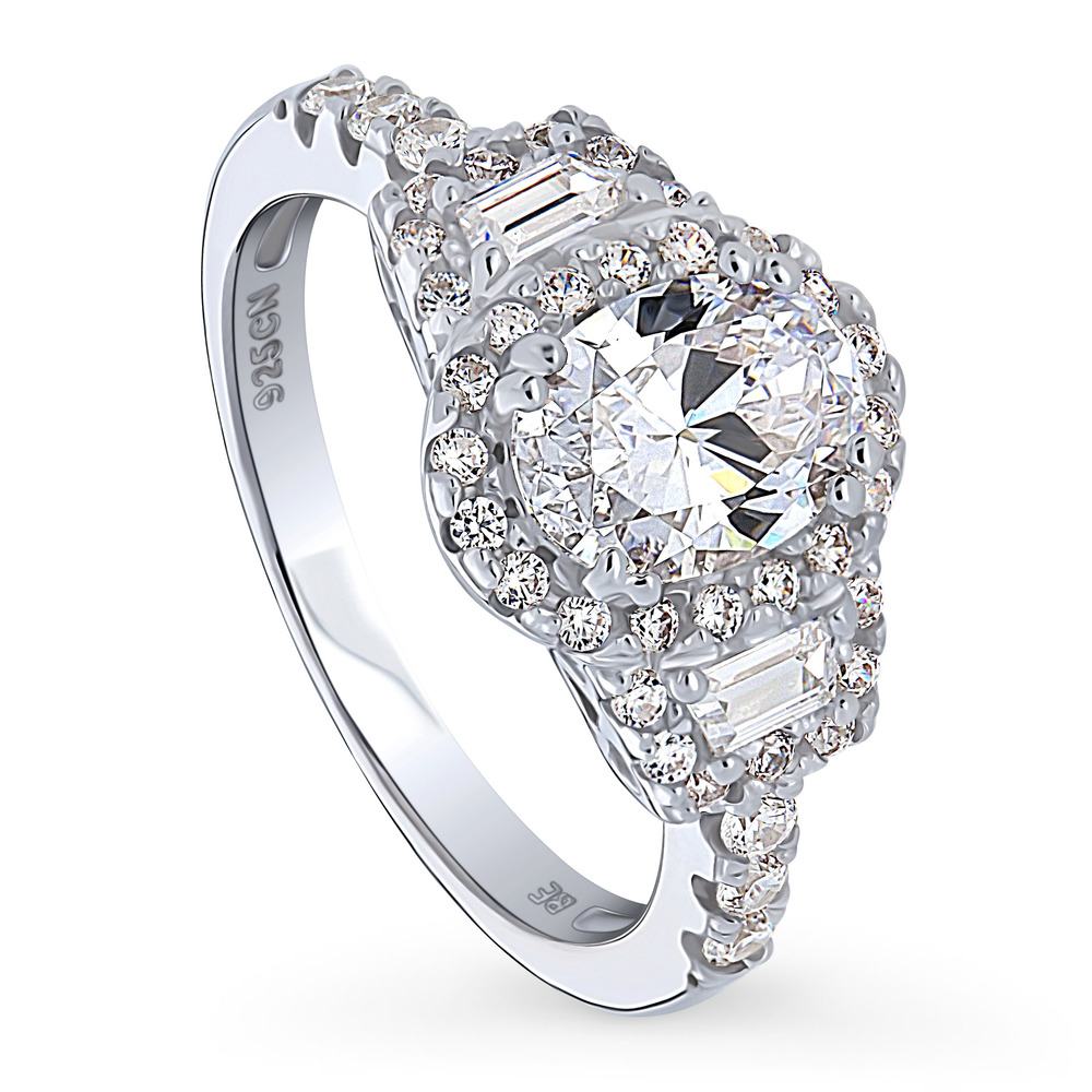 3-Stone Halo Oval CZ Ring in Sterling Silver