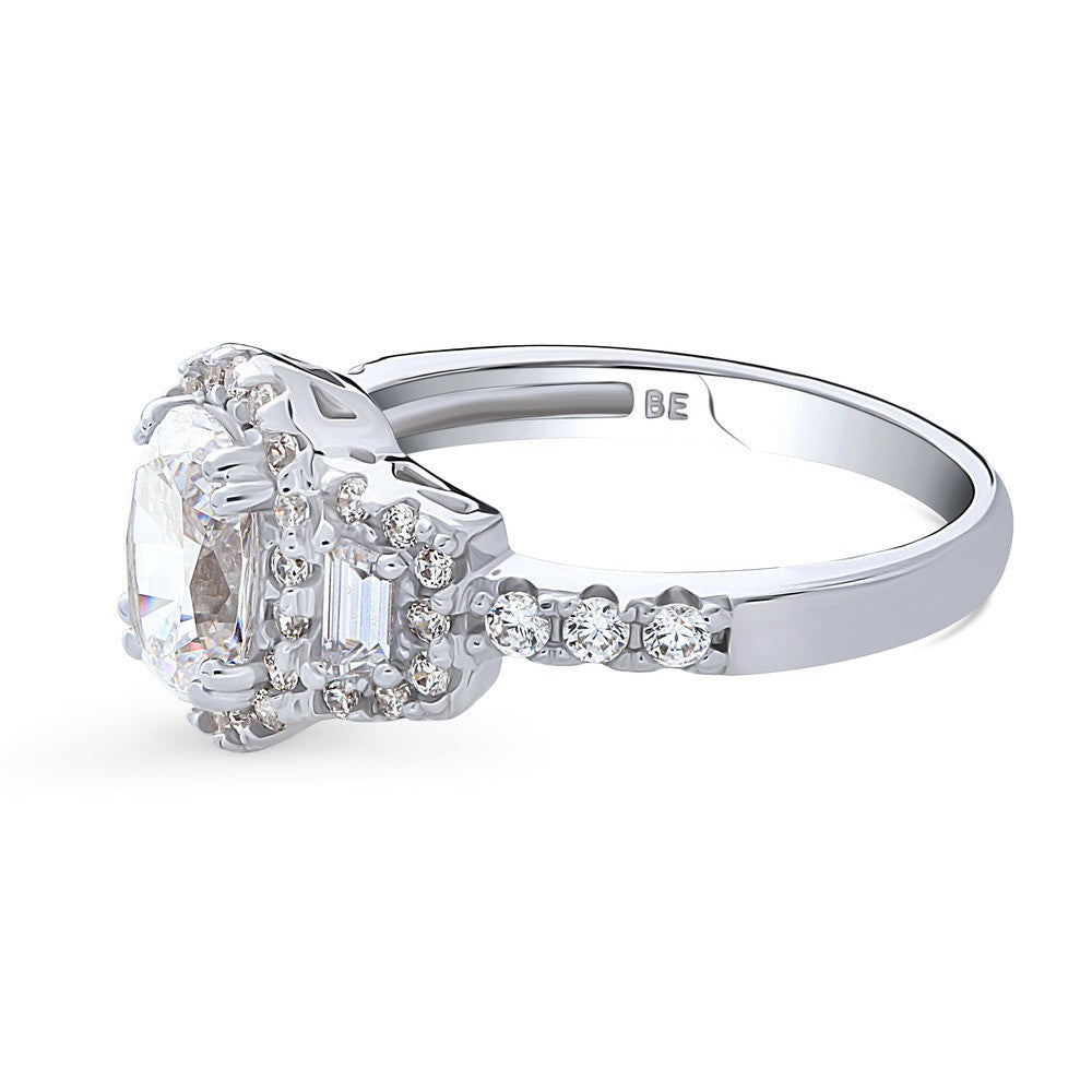 3-Stone Halo Oval CZ Ring in Sterling Silver
