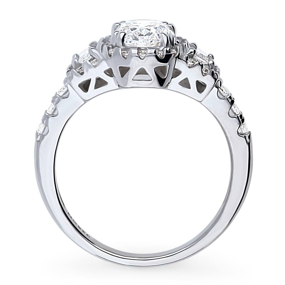 3-Stone Halo Oval CZ Ring in Sterling Silver