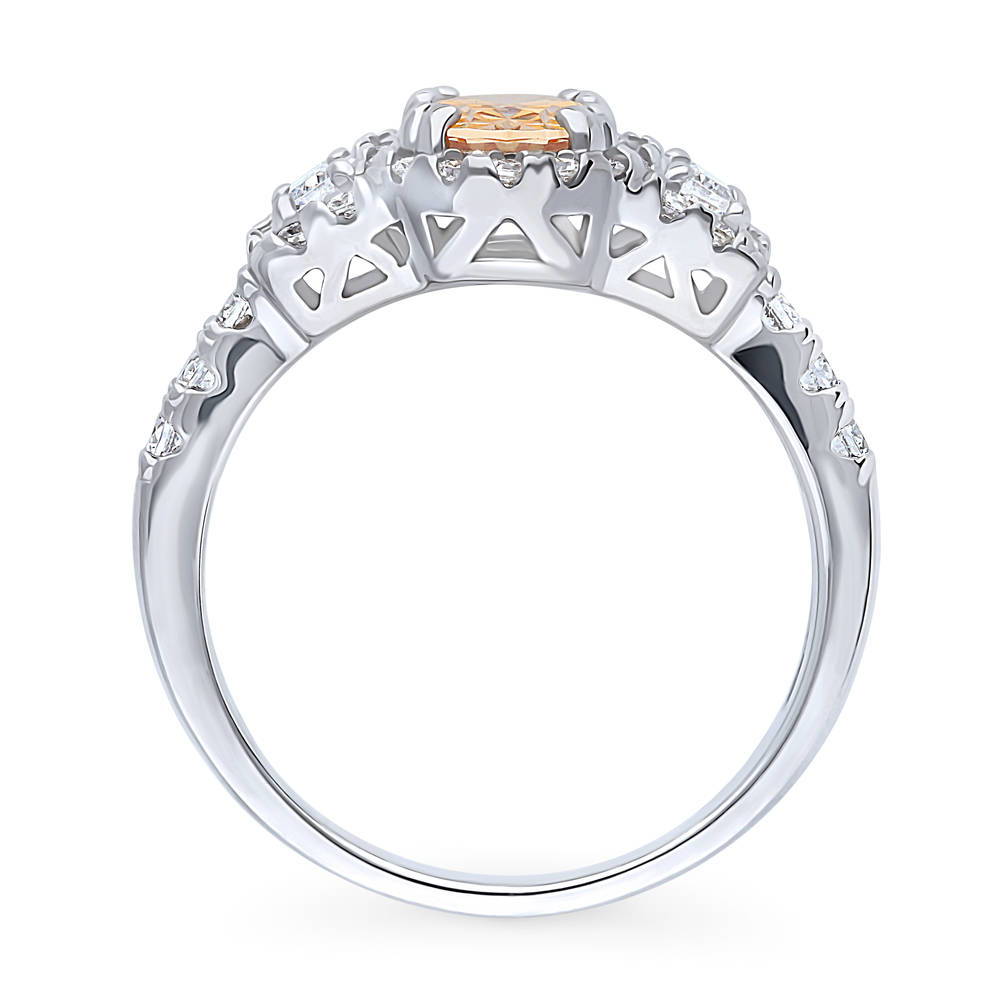 3-Stone Halo Yellow Oval CZ Ring in Sterling Silver