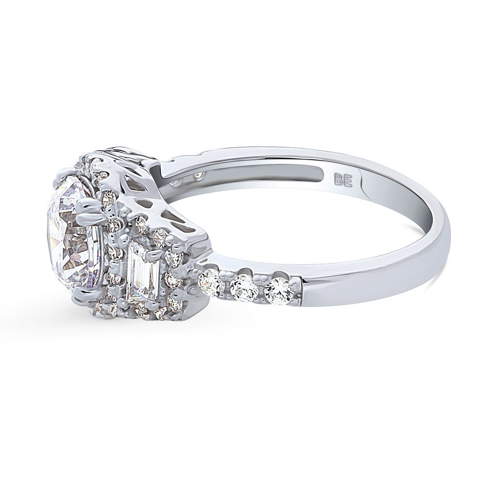 3-Stone Halo Round CZ Ring in Sterling Silver