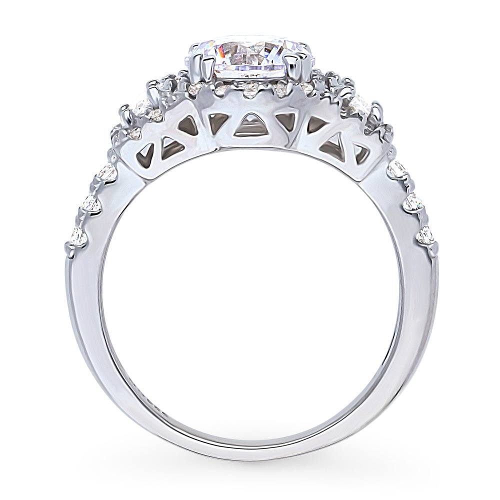 3-Stone Halo Round CZ Ring in Sterling Silver