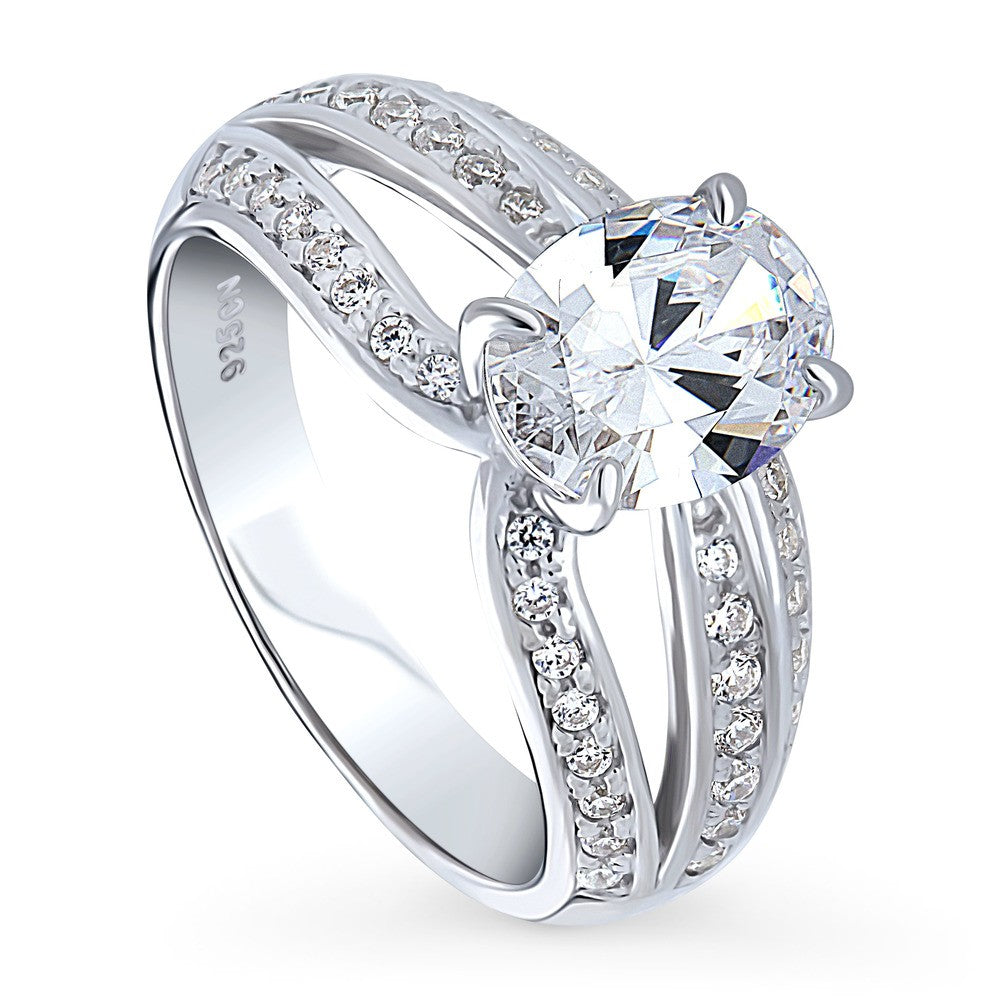 Front view of Solitaire 1.8ct Oval CZ Ring in Sterling Silver, 4 of 8