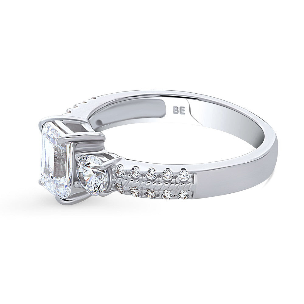 Angle view of 3-Stone Emerald Cut CZ Ring in Sterling Silver, 5 of 8