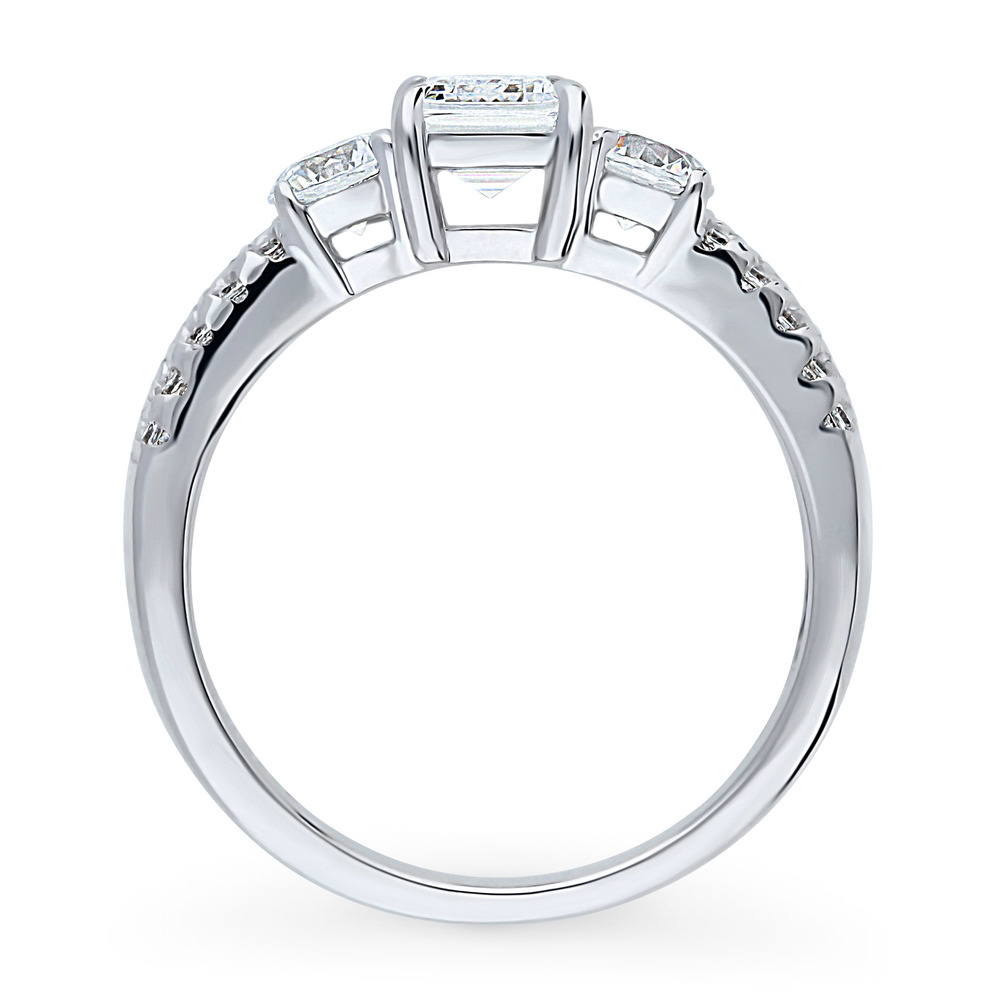 Alternate view of 3-Stone Emerald Cut CZ Ring in Sterling Silver, 8 of 8
