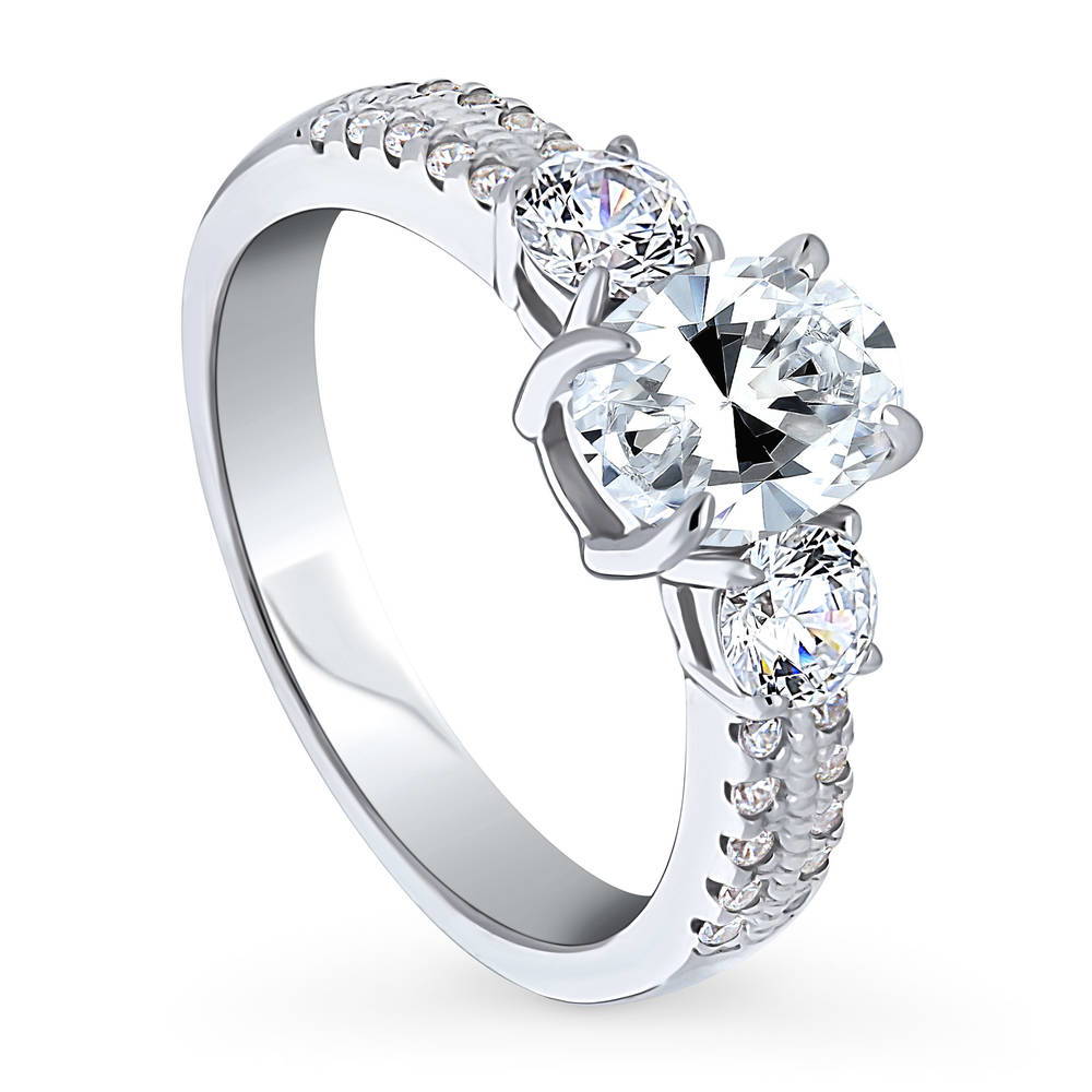 3-Stone Oval CZ Ring in Sterling Silver