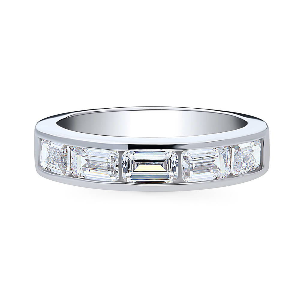 5-Stone Channel Emerald Cut CZ Half Eternity Ring in Sterling Silver