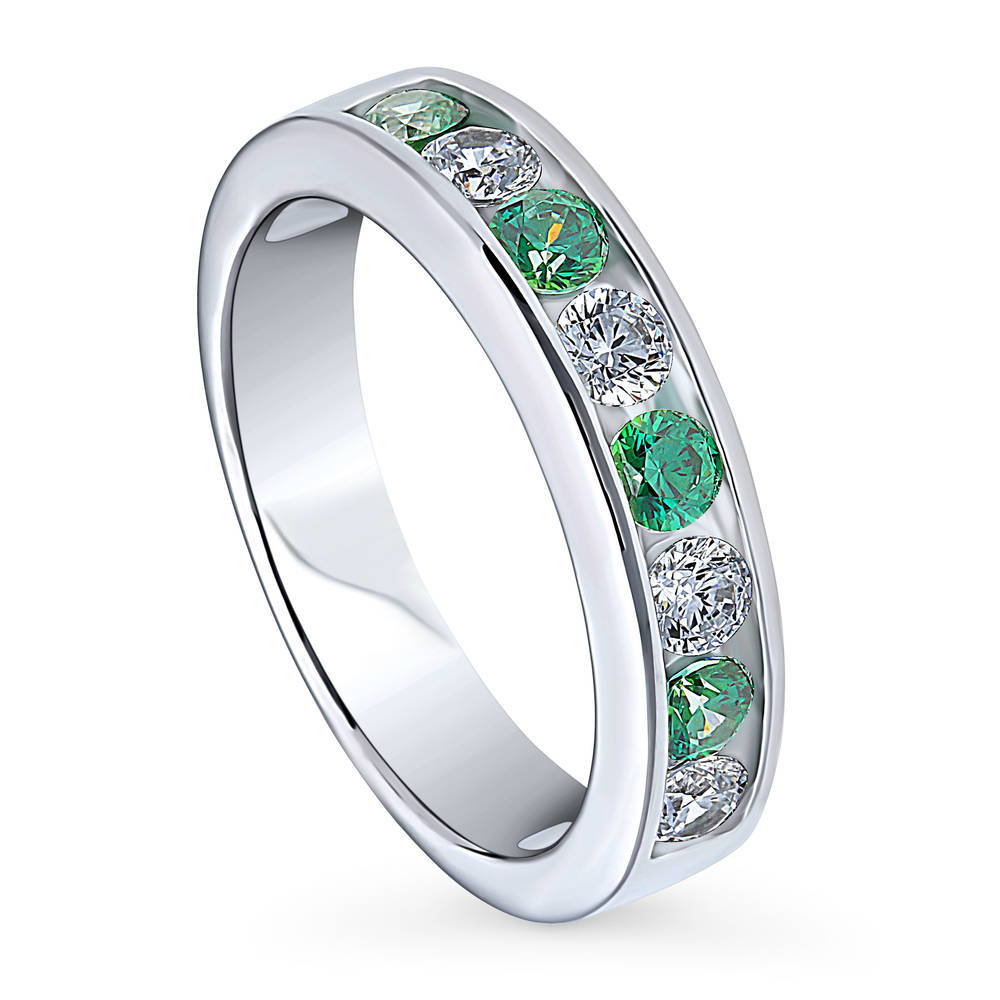 Front view of Green Channel Set CZ Stackable Half Eternity Ring in Sterling Silver, 4 of 8