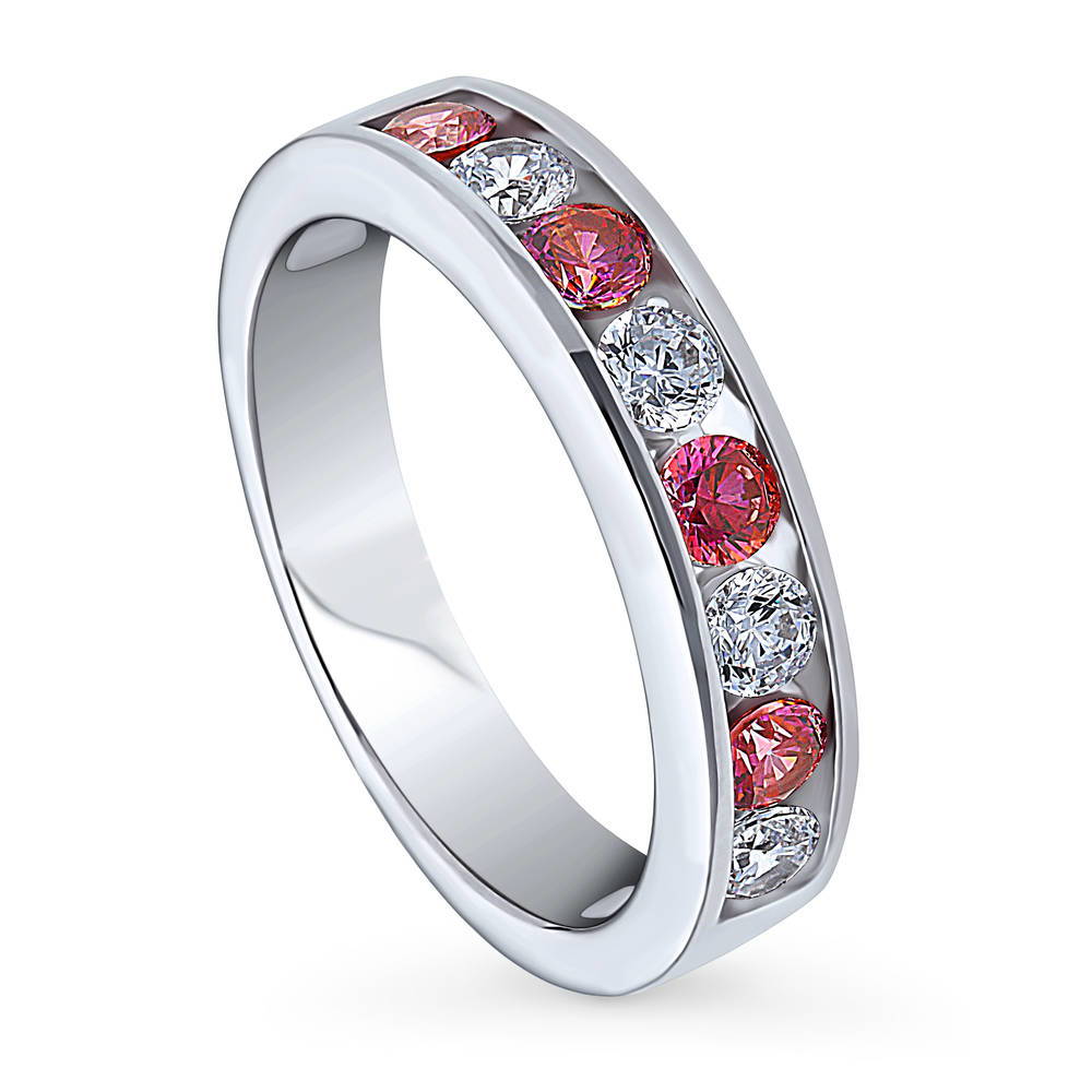 Red Channel Set CZ Stackable Half Eternity Ring in Sterling Silver