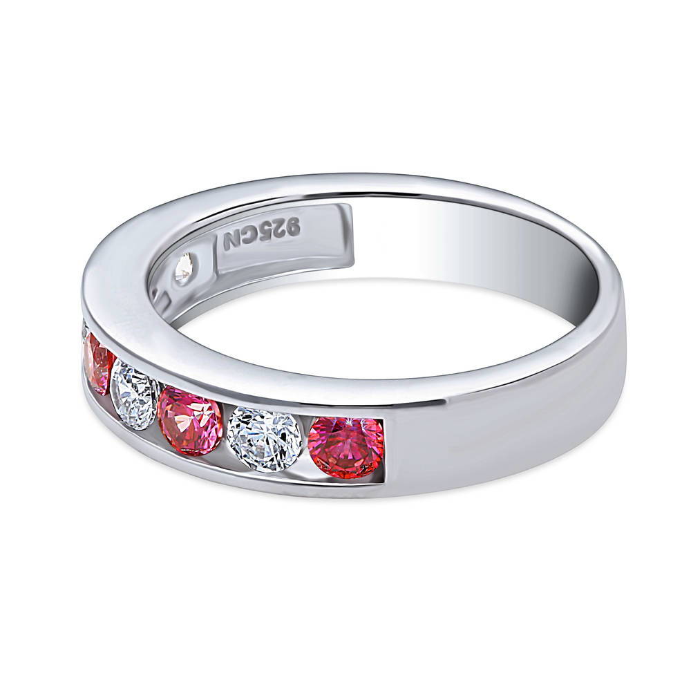 Angle view of Red Channel Set CZ Stackable Half Eternity Ring in Sterling Silver, 5 of 8