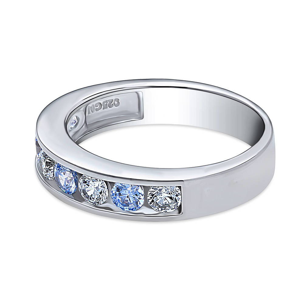 Angle view of Greyish Blue Channel CZ Stackable Half Eternity Ring in Sterling Silver, 5 of 8