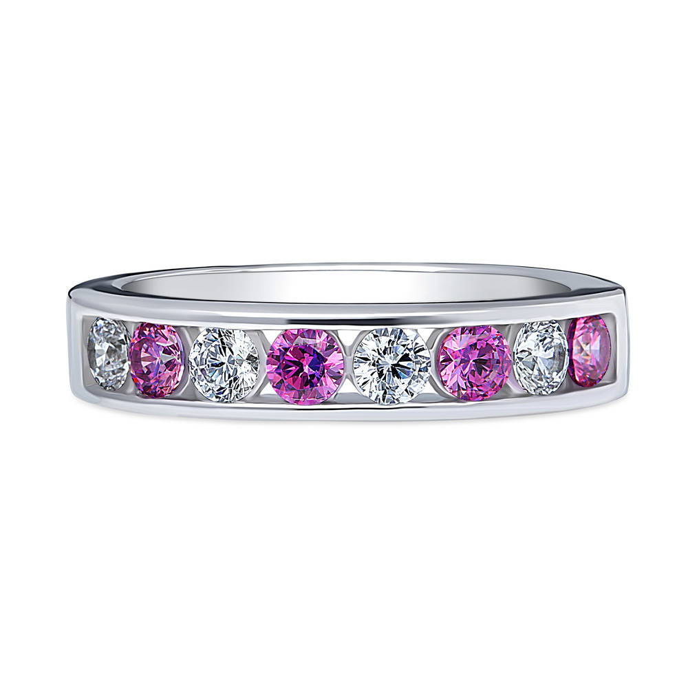 Purple Channel Set CZ Stackable Half Eternity Ring in Sterling Silver, 1 of 8