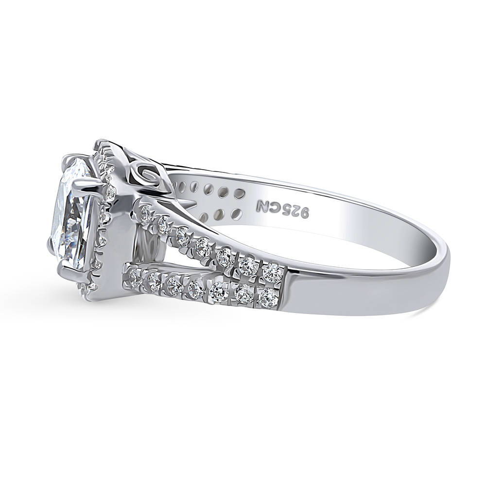 Halo Cushion CZ Split Shank Ring in Sterling Silver