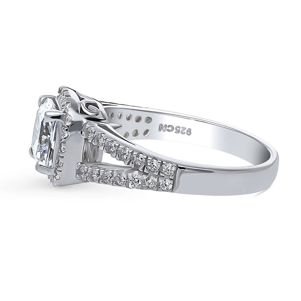 Angle view of Halo Cushion CZ Split Shank Ring in Sterling Silver, 5 of 8