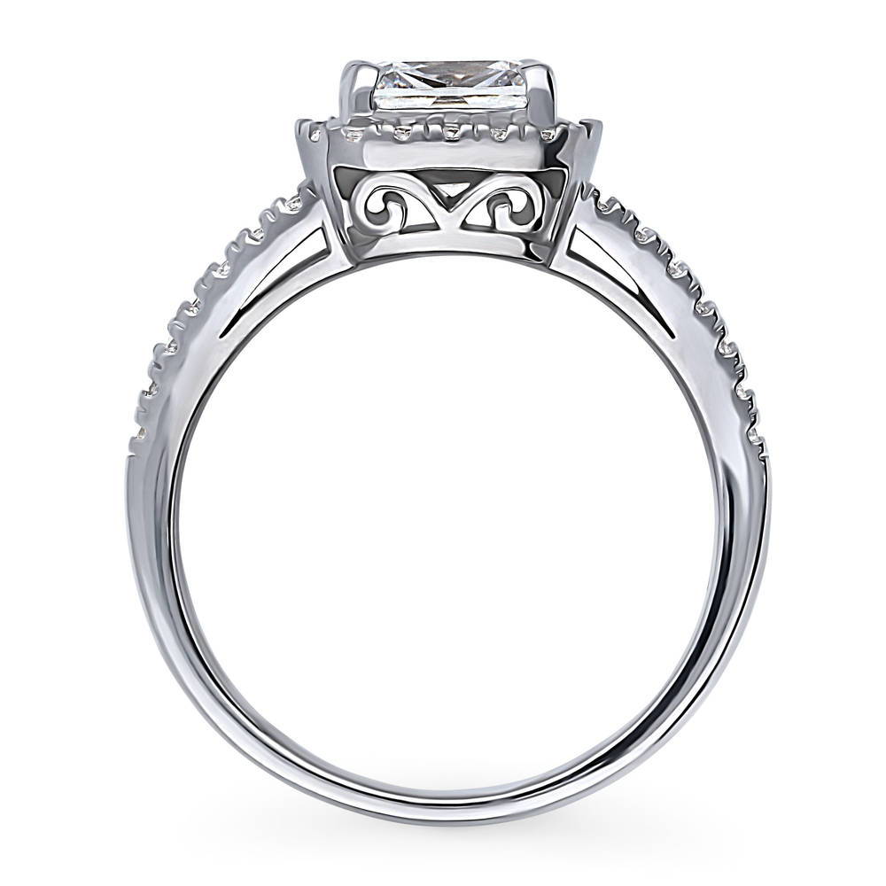Halo Cushion CZ Split Shank Ring in Sterling Silver