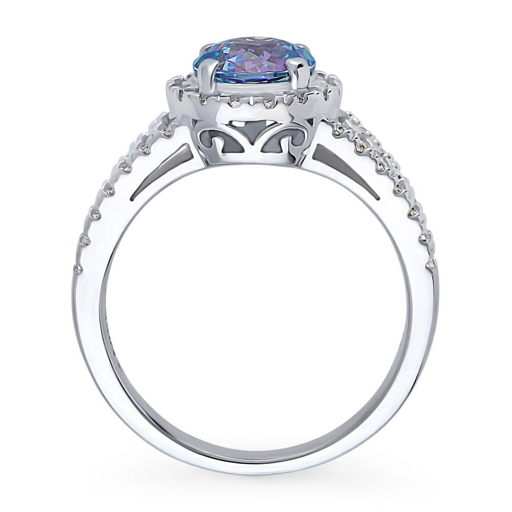 Halo Purple Aqua CZ Split Shank Ring in Sterling Silver