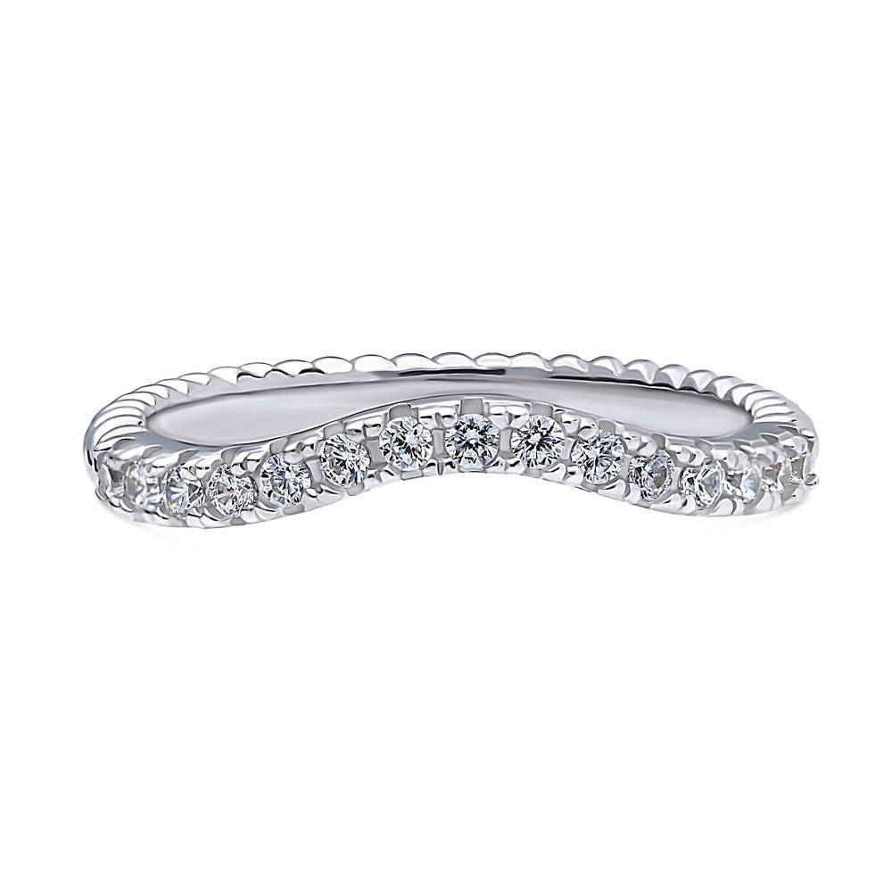 Woven Wishbone CZ Curved Half Eternity Ring in Sterling Silver