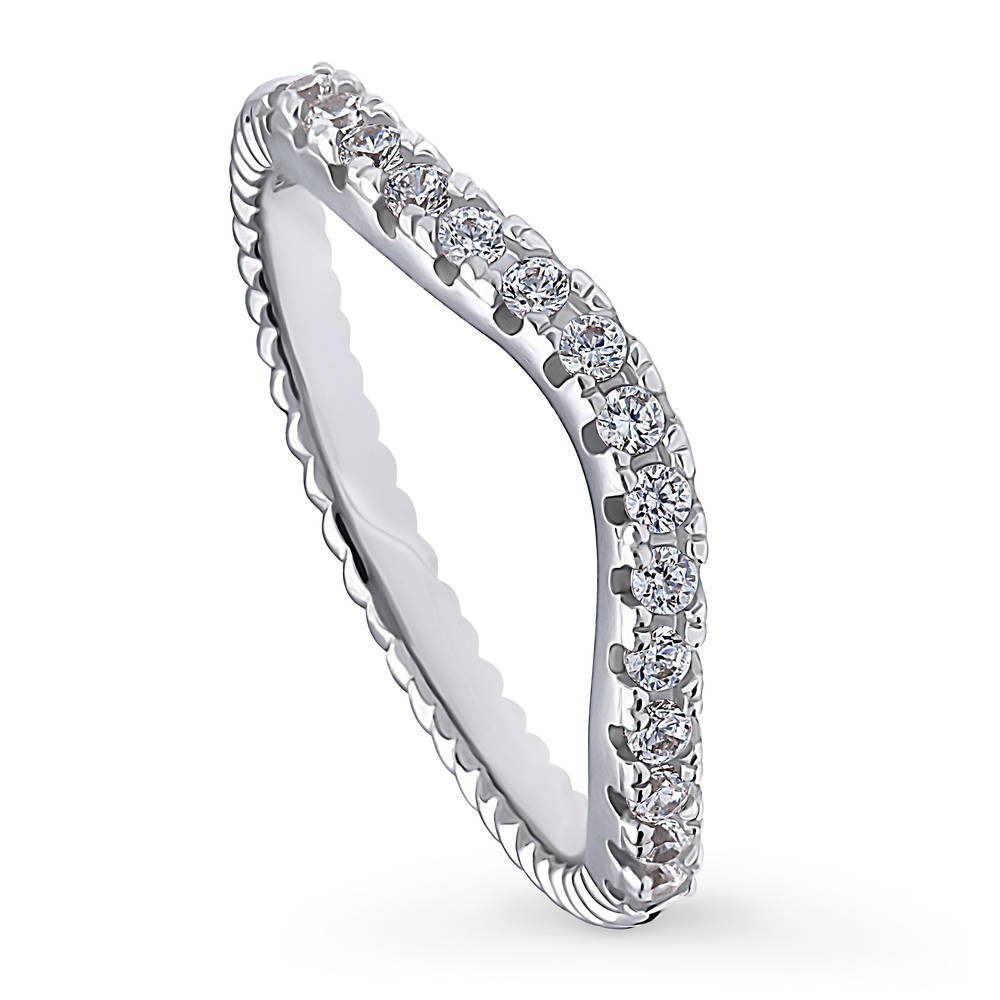 Woven Wishbone CZ Curved Half Eternity Ring in Sterling Silver