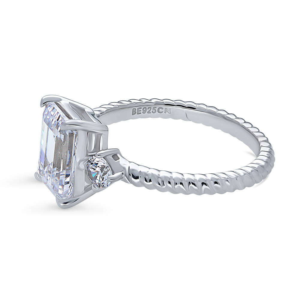 3-Stone Woven Emerald Cut CZ Ring in Sterling Silver