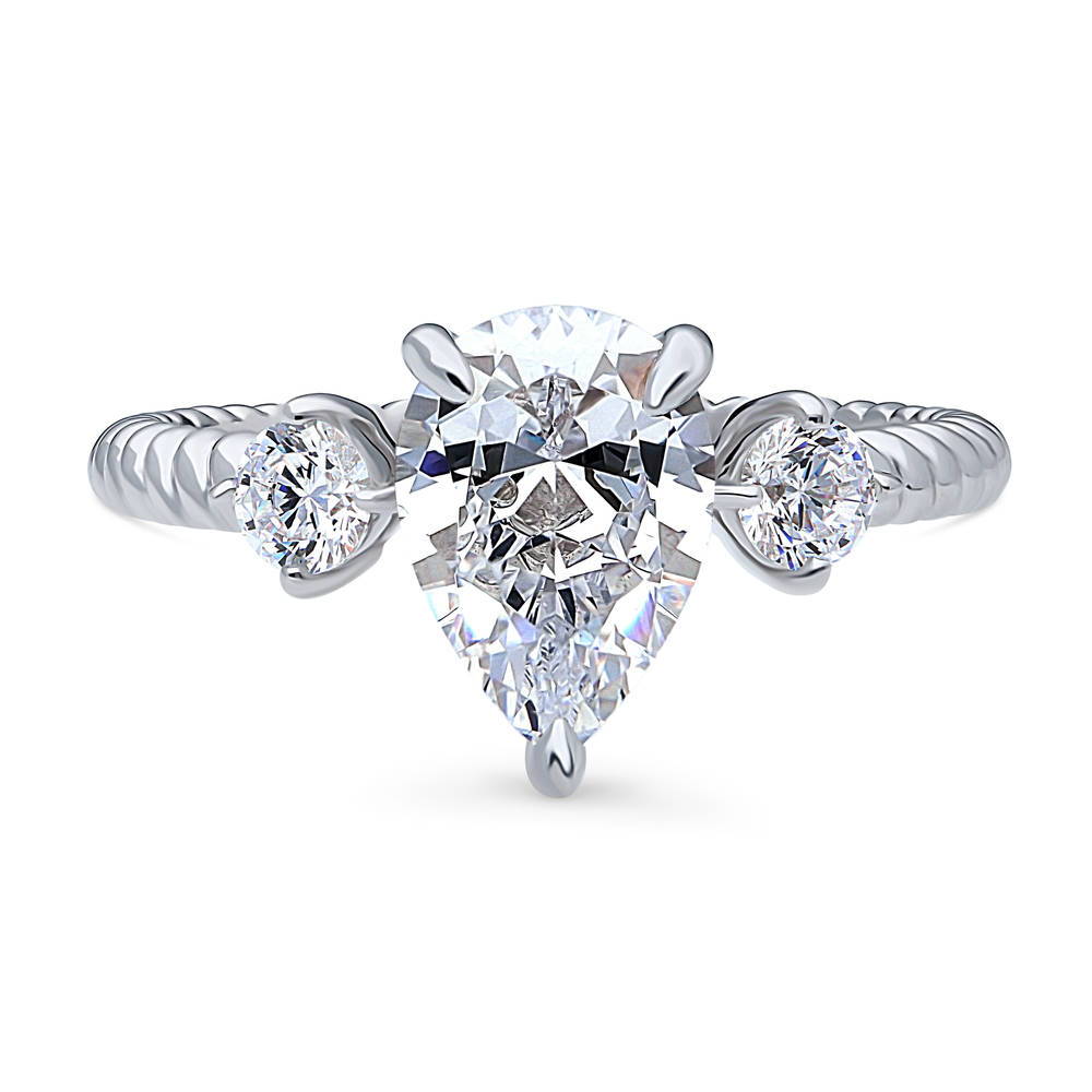 3-Stone Woven 1.8ct Pear CZ Ring in Sterling Silver