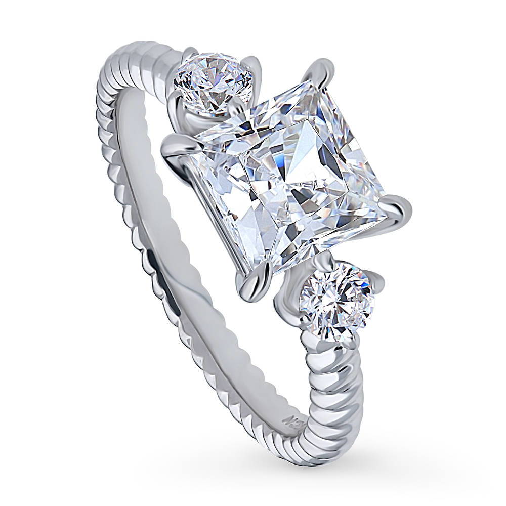 3-Stone Woven 2ct Princess CZ Ring in Sterling Silver