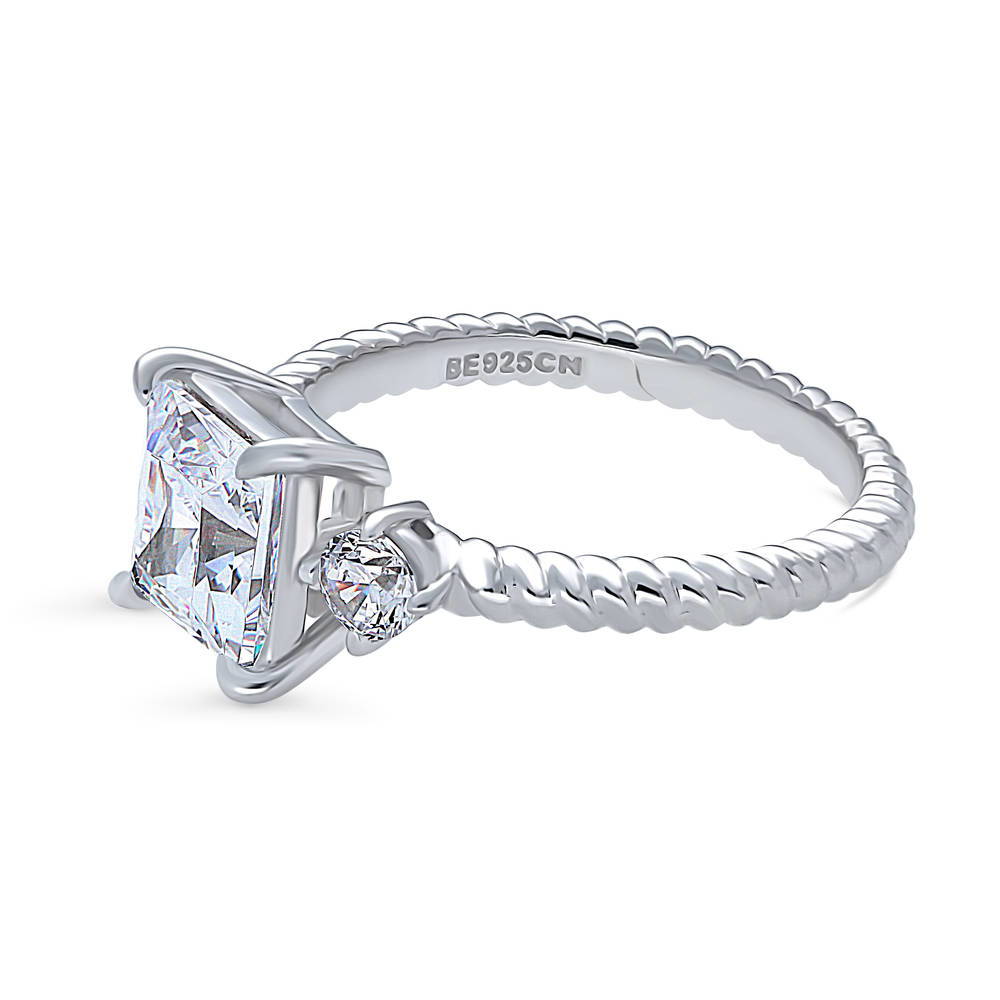 3-Stone Woven 2ct Princess CZ Ring in Sterling Silver