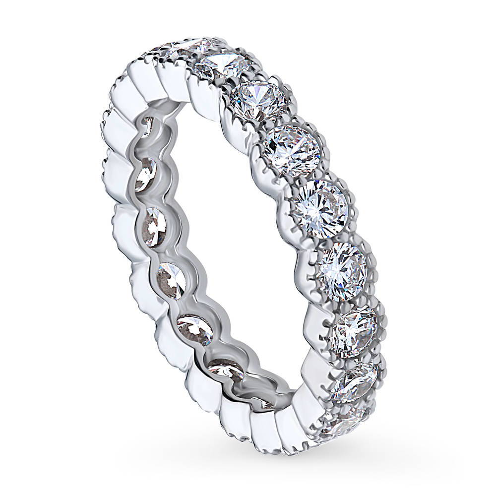 Milgrain Bezel Set CZ Eternity Ring in Sterling Silver